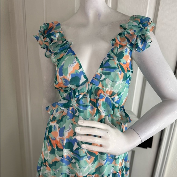 She + Sky Blue and Green Plunge Sundress   A39 - Picture 7 of 13